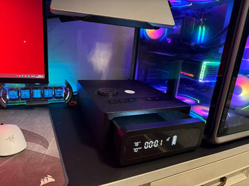 Fingerprint-activated handgun safe with wireless charging function, quick access, automatic sliding door design, equipped with 24-hour digital alarm clock and LED lights, suitable for home use, black