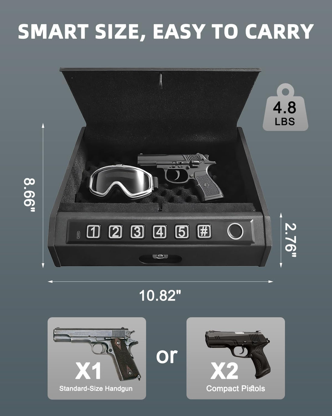 Gun Safe for Handgun – Upgraded 0.1 Seconds Quick Access Pistol Safe with Fingerprint, Keypad & Backup Key, Silent Mode, Portable Firearm Lock Box for Bedside, Nightstand, Car, Home