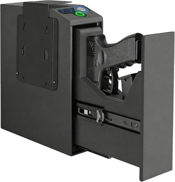 Biometric Pistol Gun Safe with Auto Sliding Door – 0.1s Quick Access Handgun Safe for Nightstand, Desk, Bedside, Truck – Fingerprint, PIN Code & Key Access Security Box